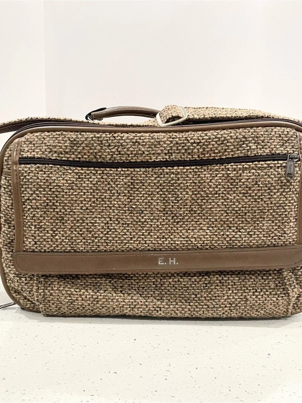 Vintage Skyway Woven Brown Laptop Briefcase with Leather Trim
